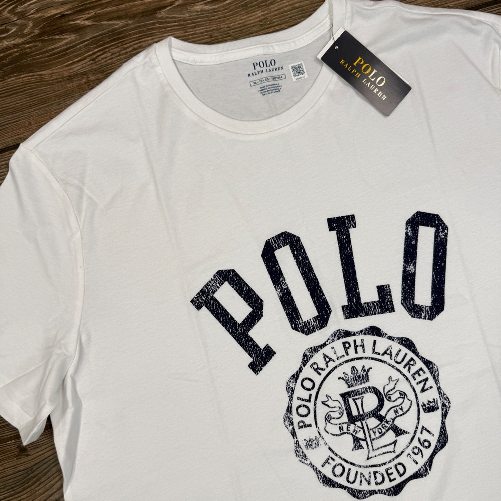 Polo Ralph Lauren Mens Size‎ XL T-Shirt White Navy Graphic Crest Logo NEW